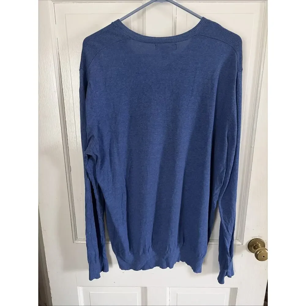 Banana Republic Mens Blue V-Neck Sweater XL Silk Linen Knit Preppy Quiet Luxury